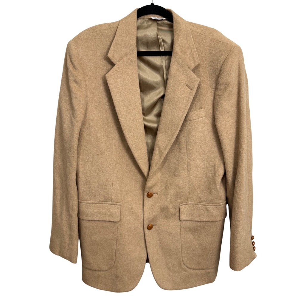 Hunt Valley Mens 44L Sport Coat Tan 100% Camel Hair Blazer Sport USA Vintage